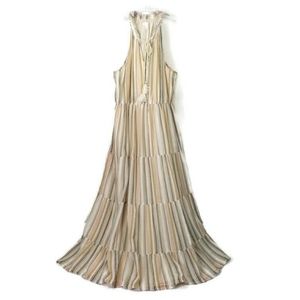 Lauren Conrad Multicolor Stripe High Split Neck Sleeveless Maxi Dress Womens L